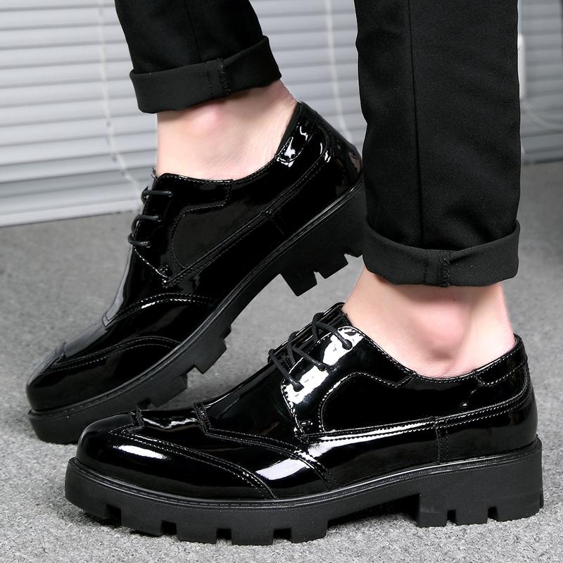 38-44 Men's Plus Size Fashionable Thick Soled Glossy Casual Leather Shoes Business Leather Shoes Block Shoes