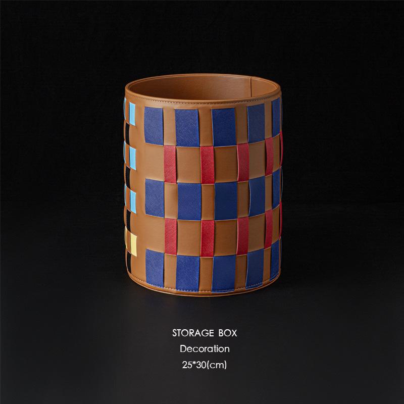 Colorful Leather Storage Boxes Living Room Storage Basket Creative Weaving Organize Bins Bedroom Multifunctional Organize Boxes