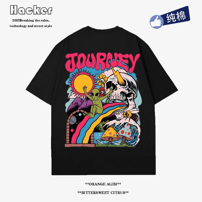 Cartoon Graffiti Print ShortSleeved TShirt Unisex Retro Street Style Childrens Top for Men And Women 100
