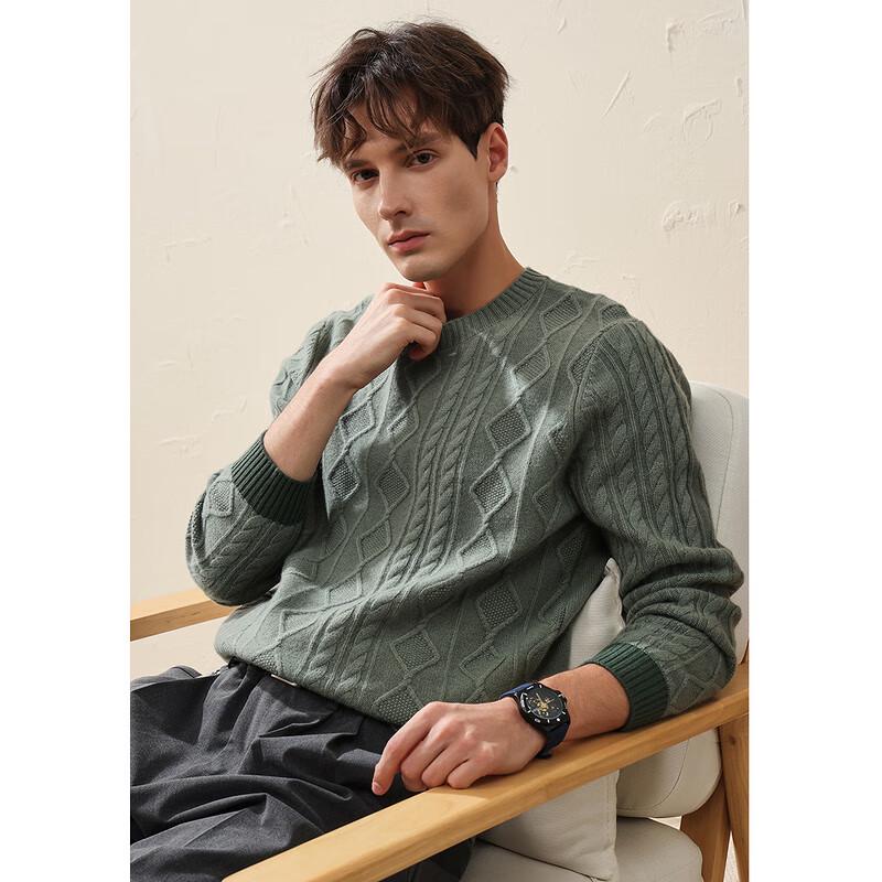 Herren Rundhals Zopfmuster 100% Wolle Pullover