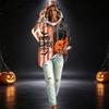 Women's Fashionable Three-Quarter-Sleeve Halloween-Printed Hooded Pullover