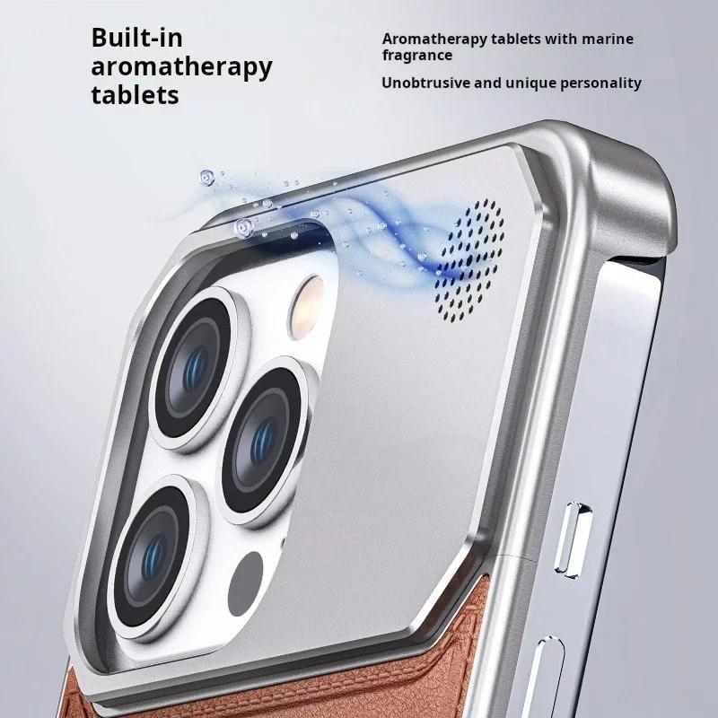 Luxury Leather Metal Phone Case For iPhone 16 15 14 13 Pro Max Shell For Magsafe Magnetic Wireless Charging Aluminum Alloy Phone Cover