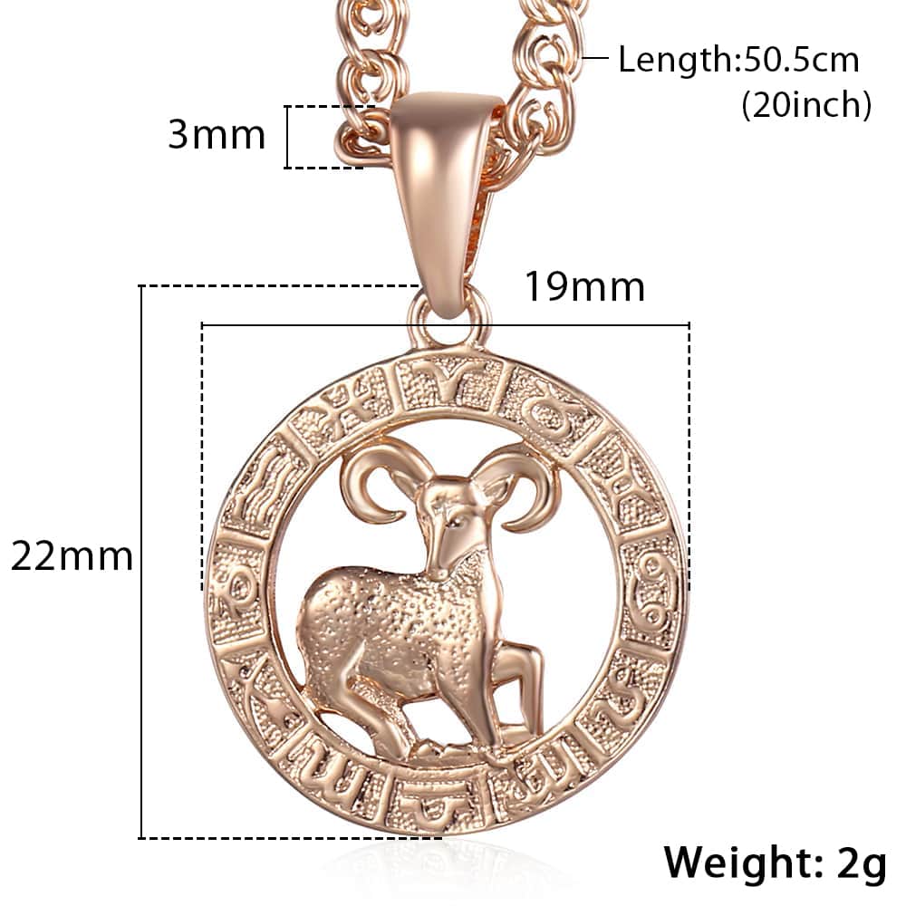12 Zodiac Sign Constellations Pendant Necklace for Women Men 585 Rose Gold Color Necklace Birthday Gifts