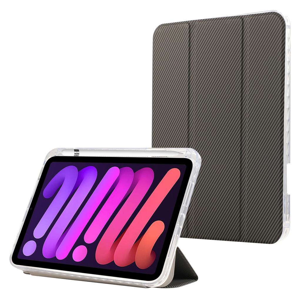 For iPad Mini (2024)/mini (2021) Case Carbon Fiber Texture Leather+Clear Acrylic+TPU Stand Tablet Cover