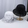 Elegant Mesh Polka Dot Sun Hat with Three-Dimensional Flower Decoration Retro Hepburn Style Breathable Large Brim Party Hat