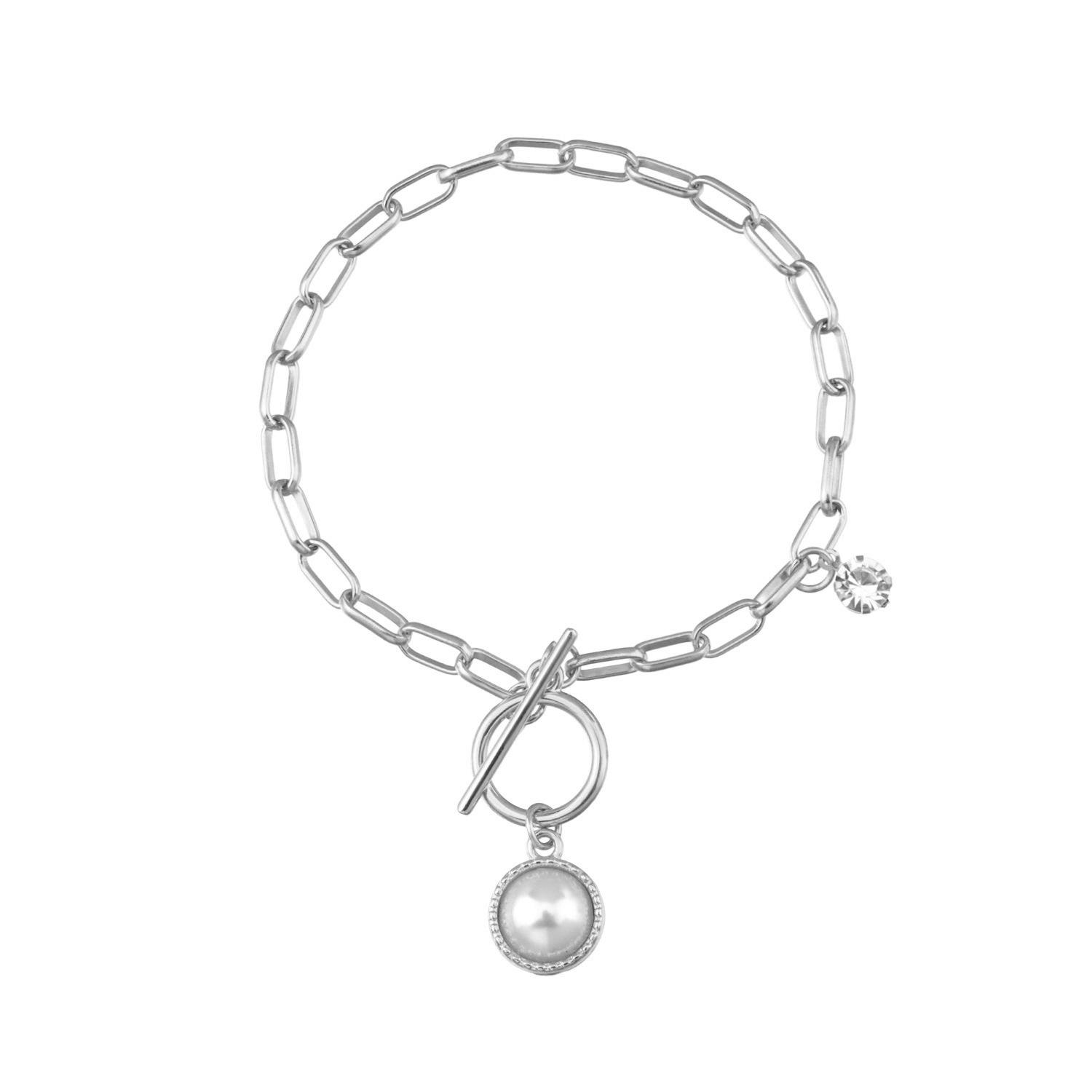 

Europe, America, fashion OT buckle pearl rhinestone pendant bracelet women, simple temperament small hole chain jewelry