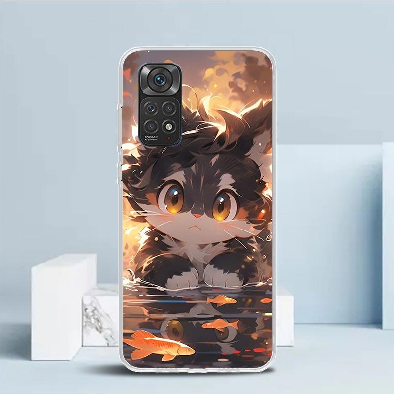 Cartoon Cute Cat Fish Aesthetic Phone Case For Xiaomi Redmi Note 15 14 14S 13 12S 12 Pro Plus 11S 11 11T 11E 10S 10 + Soft TPU B