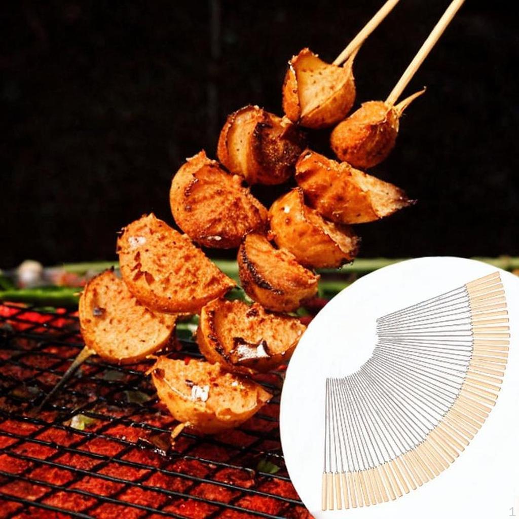 50 Pieces Barbecue Skewers for Grilling Reusable Metal Kabob Chicken, Meats, Prawn,