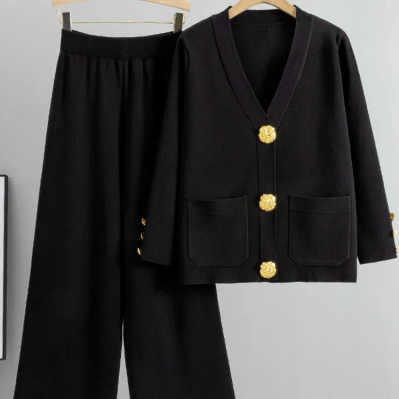 

Элегантные вязаные свитера, комплекты из 2 предметов, женские свободные кардиганы на одной пуговице, топы, комплекты, брюки до щиколотки с высокой талией, спортивный костюм One size