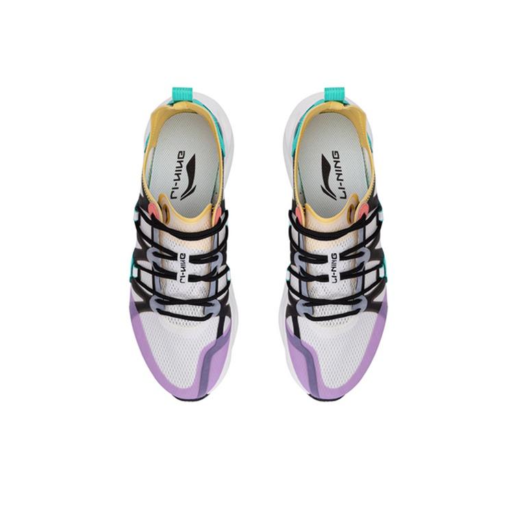 Li Ning Arc Leather Fabric TPU Shock Absorption Non-Slip Low-Top Running Shoes Men Sneakers White Purple Green ARHQ057-4