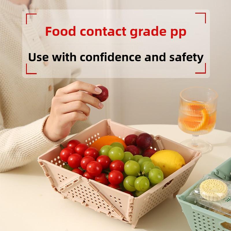 Multifunktionaler, zusammenklappbarer Salat- und Gemüsewaschkorb mit Griffen, der gleichzeitig als platzsparender Aufbewahrungs- und Abtropfbehälter für die Küche dient