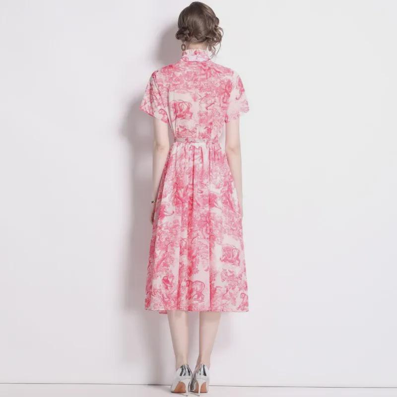 Butterfly Ink Print Slim Fit Swing Dress - Blue & White, Summer 2024