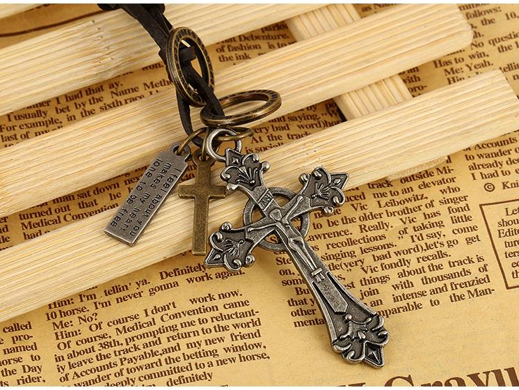 Trendy European & American Cross Cowhide Necklace