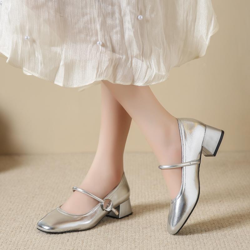 Móda Aphixta Lakovaná kůže 4cm Vysoké podpatky Mary Janes Kovová přezka Podzimní Dámské boty Elegantní Lodičky Jednobarevné tacones para mujer