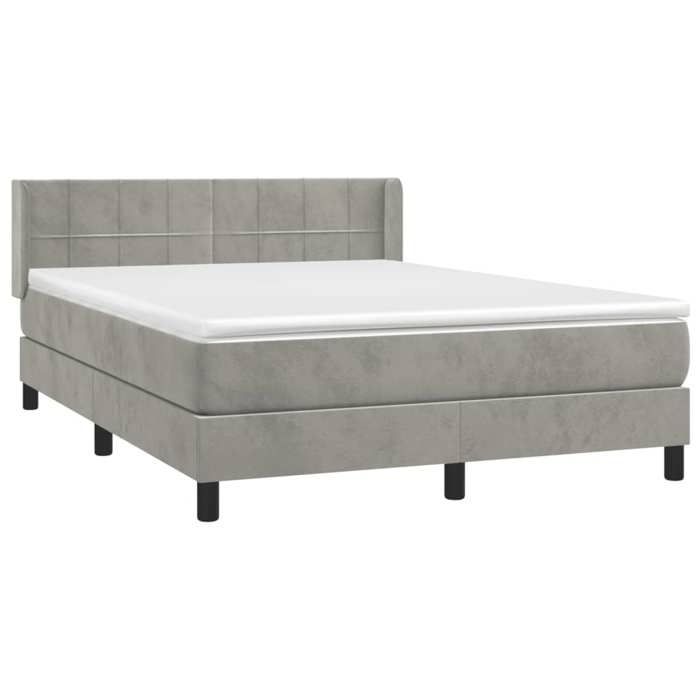 3130961 vidaXL Lit à sommier tapissier et matelas Gris clair 140x200cm Velours