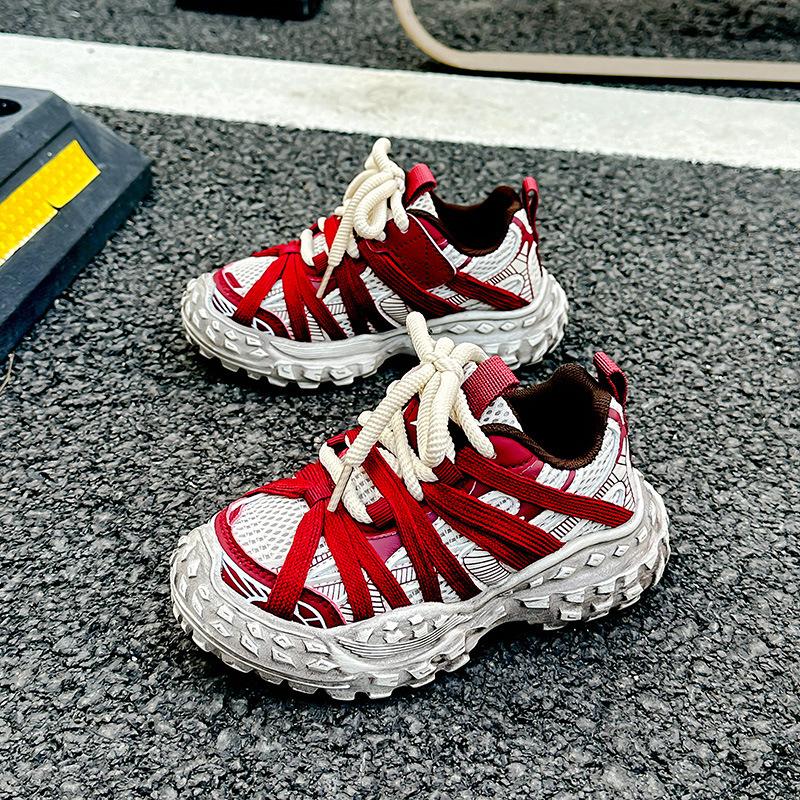 Korean version of retro polish girls fashion spider sneakers 2025 autumn new boys platform non-slip dad shoes