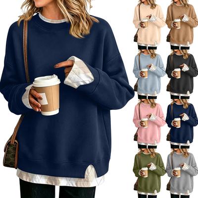 Women's Casual Long Sleeve Loose Fit Sweatshirt with Two-Piece Layer Design