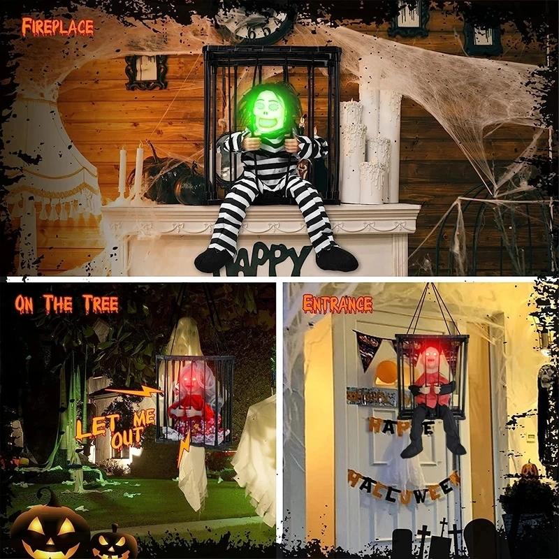 Halloween Skeleton Toy Electric Horror Flashing Light Sound Doll Scary Ghost Prisoner Haunted House Horror Party Props Decor