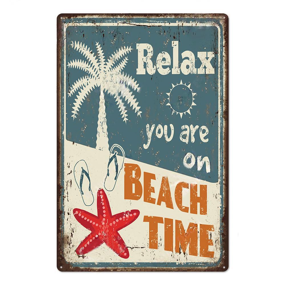 Summer Beach Decor Vintage Metal Tin Signs Plaque Metal Plate Retro Posters Wall Art Decor Seaside