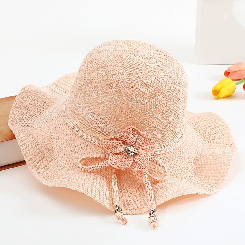 

WTEMPO Весна Лето Широкие Волнистые Поля Вязаные Цветы Бант Солнцезащитные Шляпы Ретро Простые Элегантные Дышащие Складные Уличные Пляжные Солнцезащитные Шляпы 1pc светло-розовый