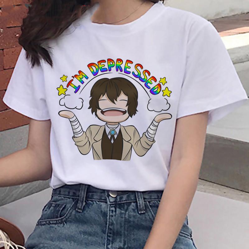 Vtipné dámské tričko Bungou Stray Dogs Harajuku Kawaii Tričko Roztomilé Anime Tričko Letní Topy Grafické Tričko Chuuya Nakahara