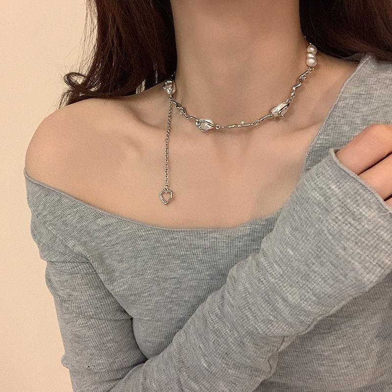 Fine Jewelry for Women Girls Pearl Irregular Heart Chains Choker Pendant Necklaces Luxury Trend Aesthetic Jewelry