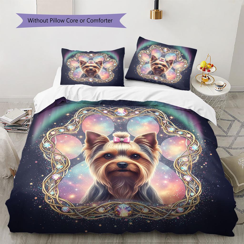Hundepfoten Muster Bettwäsche Steppdecke Set Bettbezug Kissenbezug Heimdekoration Geburtstagsgeschenk (1 Bettbezug + 2 Kissenbezüge, ohne Füllung)