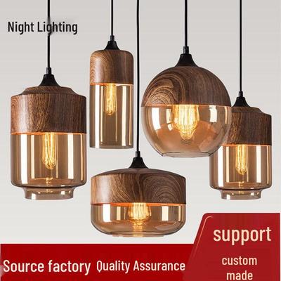 Minimalistische Retro-Holzmaserung Glas-Pendelleuchte für Loft oder Bar