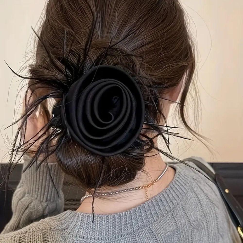 Korean Style Rose Flower Hair Rope Hair Tie Elastic Hair Band Fashion Silk Satin Hair Rope  Party