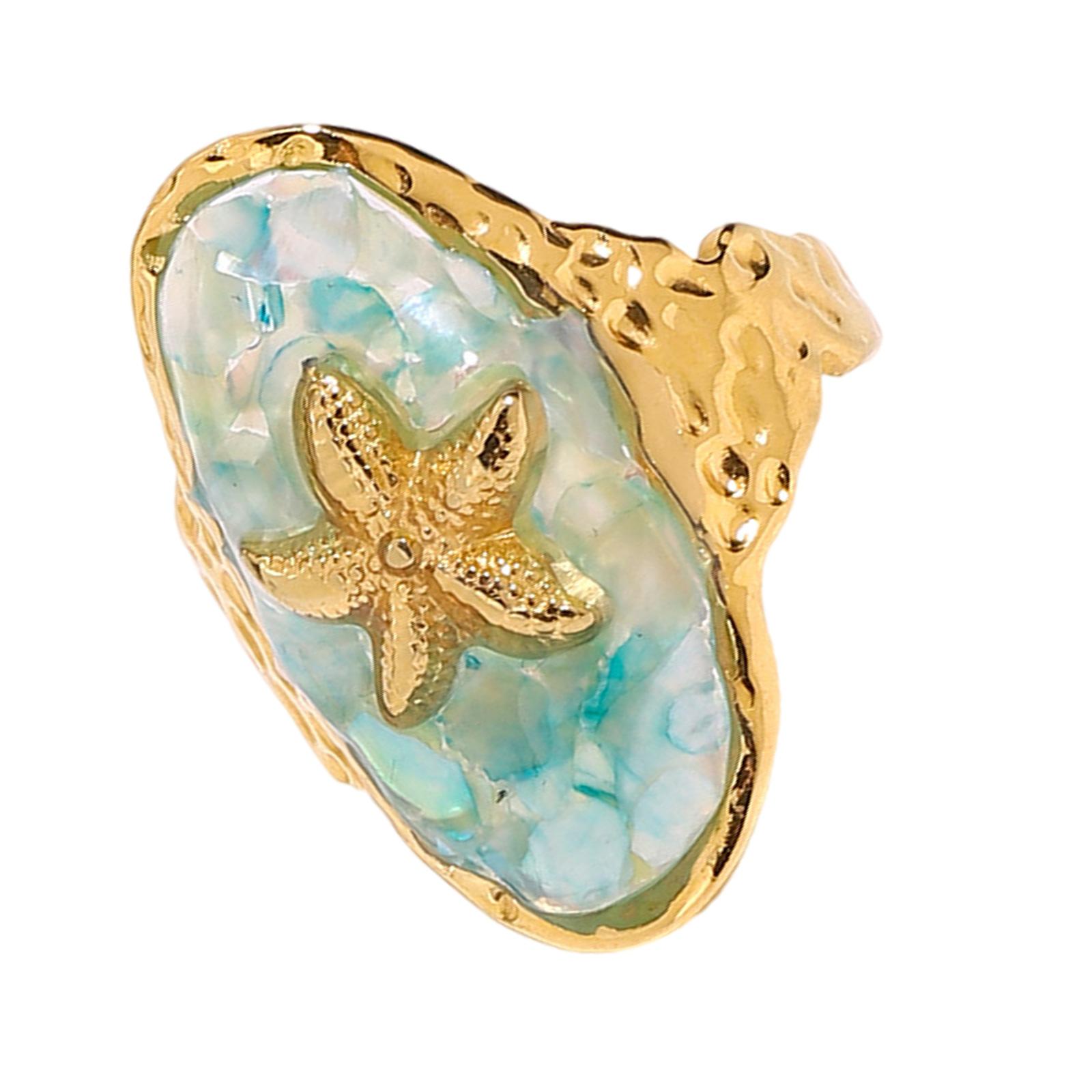 

Регулируемое кольцо в виде овальной морской звезды для женщин, украшения для отпуска на синем океане, нержавеющая сталь, легкое, для повседневной носки