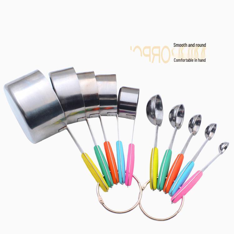 10-Piece Stainless Steel Measuring Cup & Spoon Set with Silicone Baking Tools