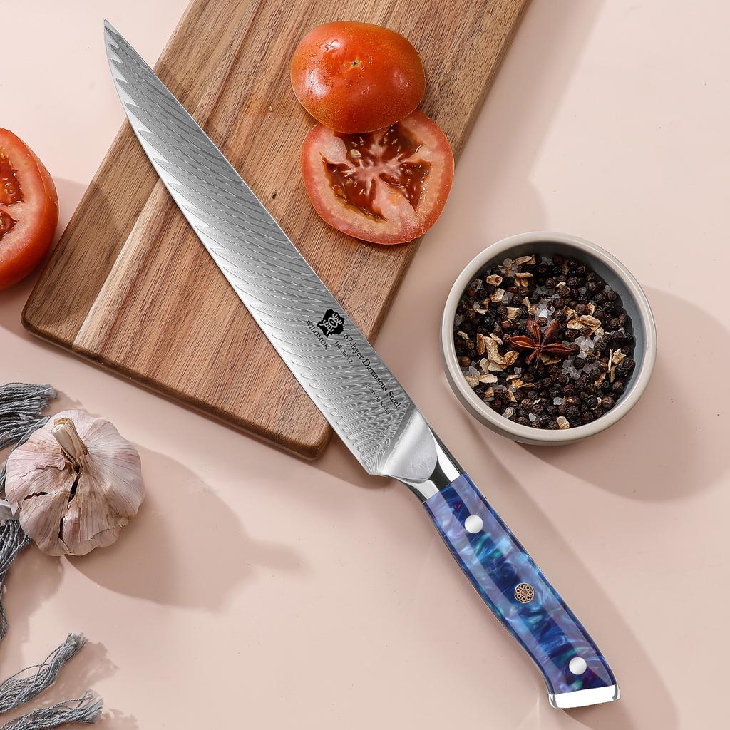 WILDMOK 9 Inch Damascus VG10 High Carbon Stainless Steel Meat Fruit Cutting Kitchen Slicing Knife with Resin Handle