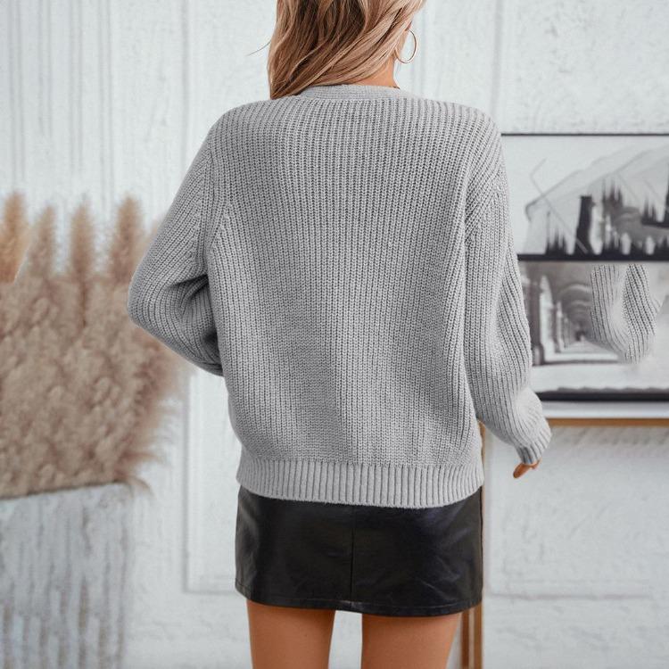 Høst Vinter Vintage Løs Langermet V-hals Genser Ensfarget Cardigan Strikkeplagg