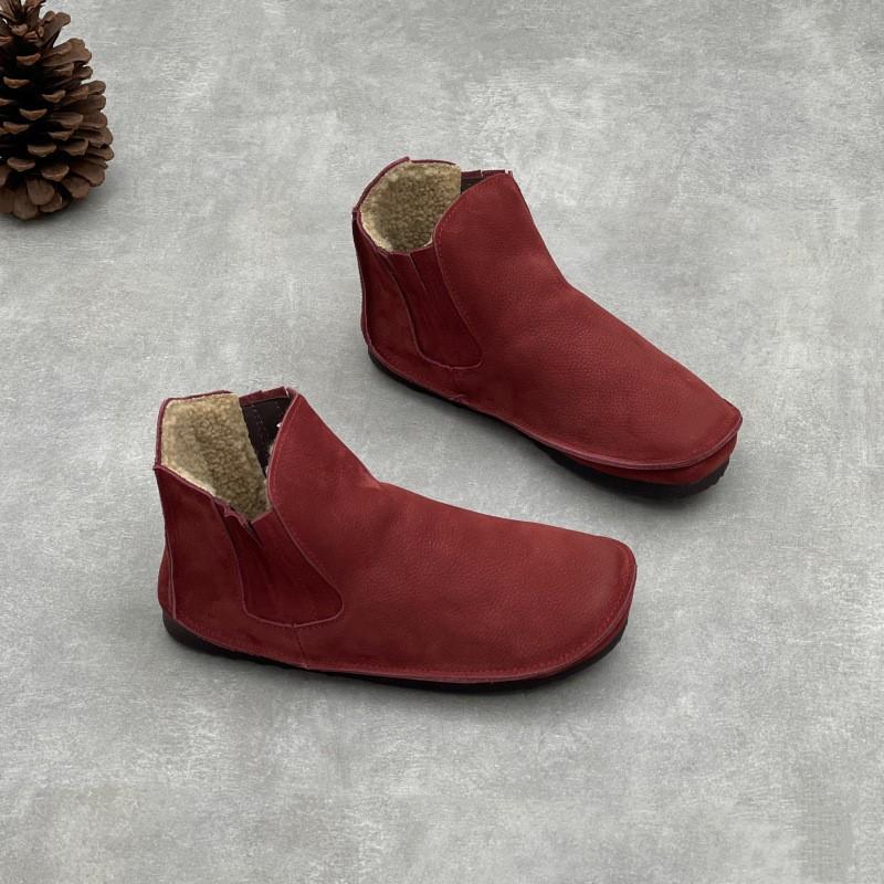 Johnature Echtes Leder Damen Schuhe Retro Weiches Rindsleder Runde Zehenpartie Plüsch Warm Flach Slipper Kurze Stiefel