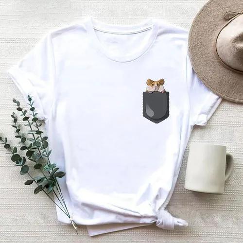 Cartoon Cute Hamster Cartoon Cute Hamster Baby Round Neck Big Size Round Neck Black T-shirt Woman Tops