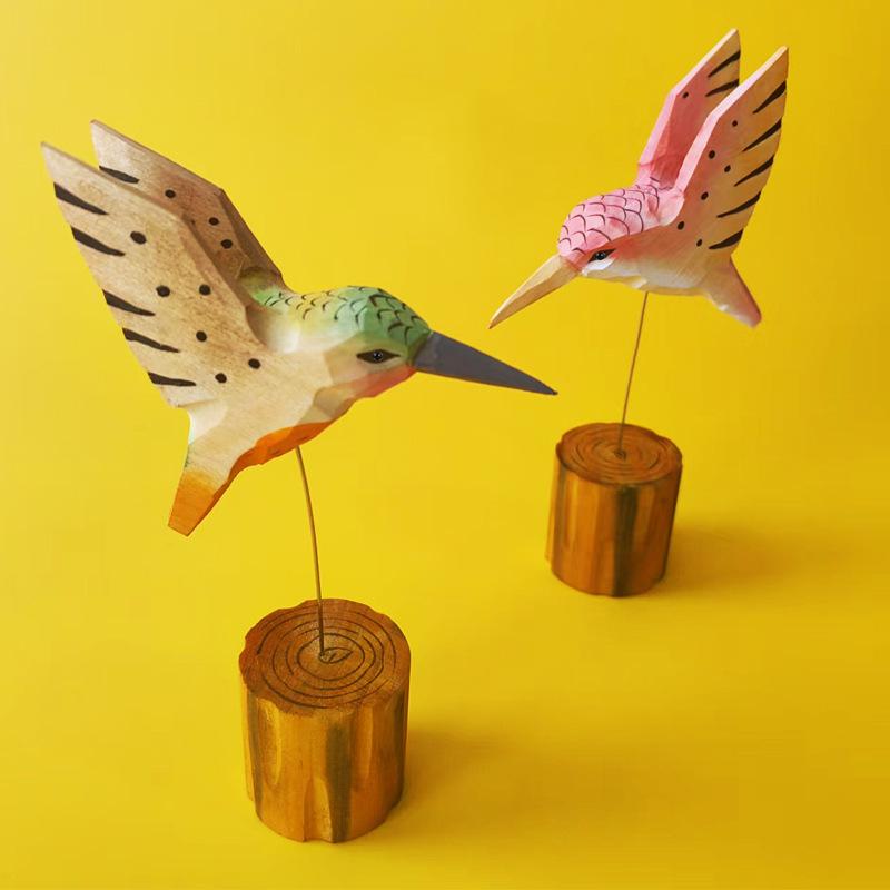 Handgeschnitzter Holz-Kolibri-Anhänger - Kreative kleine Vogel-Desktop-Dekoration Geschenk