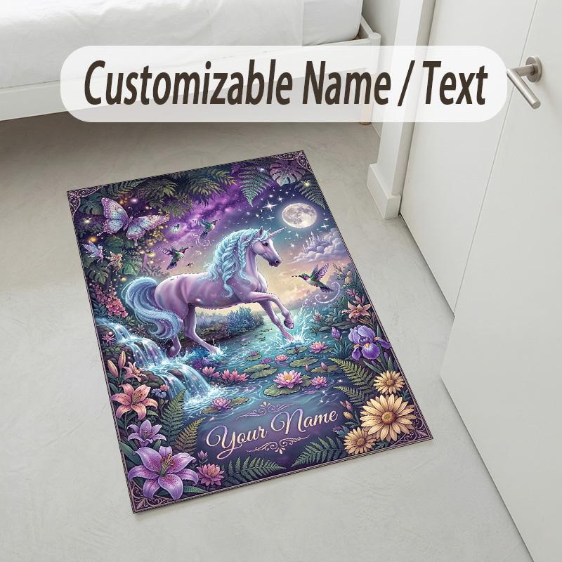 Underwater Sea Theme Soft Crystal Velvet Rug Custom Name & Text Print Non Slip Floor Rug for Bedroom Living Room