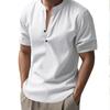 Summer Men's Casual Loose-Fit Shirt with Stand Collar Linen Short-Sleeved Plain-Coloured Shirt Plus Size Menswear