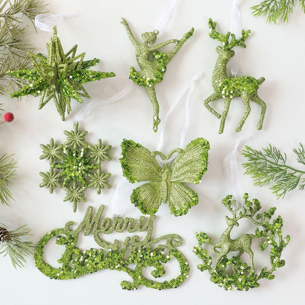 Elk Snowflake Star Garland Christmas Merry Hanging Decoration Plastic Red Christmas Ornaments Gold Glitter