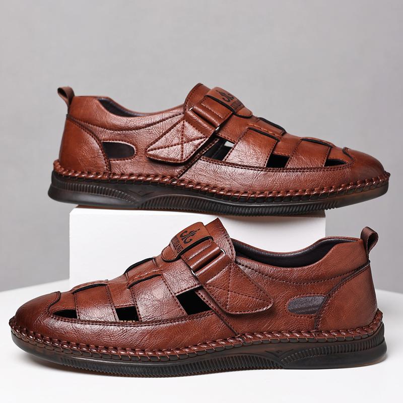 39-48 Sandali da Uomo Scarpe Pelle Vera Antiscivolo Traspiranti Cavi Scarpe da Spiaggia Sportive Outdoor Sandali Casual