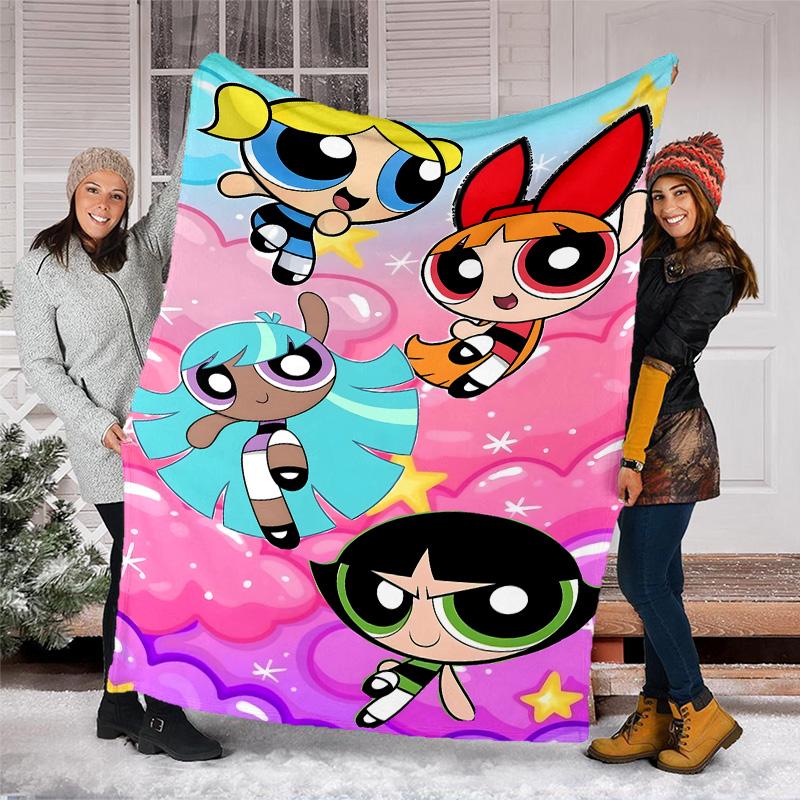1pc Powerpuff6 Theme Blanket - Digital Print, Polyester, Cozy for All Seasons, Perfect for Outdoor, and Travel
