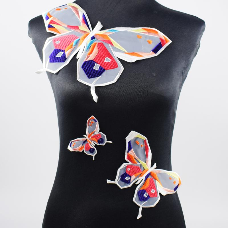 

3 шт./компл. Цветная блочная нашивка из кружева с бабочкой, вышитые аппликации для одежды, платья, органзы, для ремонта и украшения белый