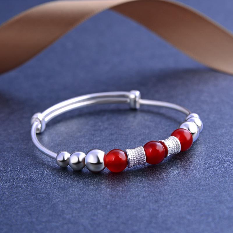 S990 Silver Agate To Cloud Pearl Baby Bracelet Baby Full Moon Silver Bracelet Pair of Foot Silver Children's Bracelets