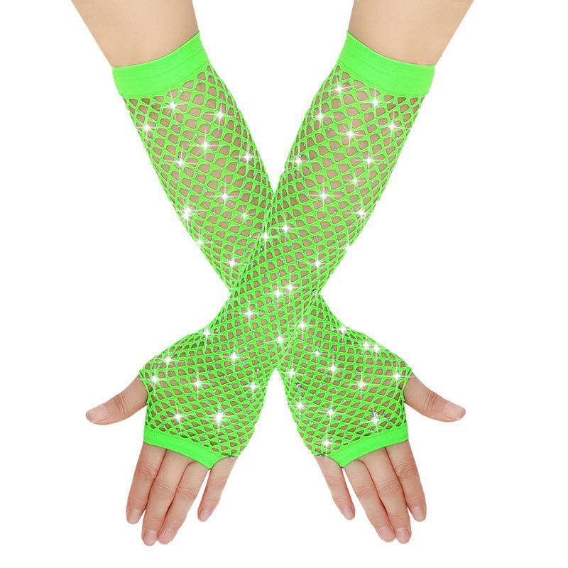 Rhinestone Fishnet Half-Finger Party Gloves