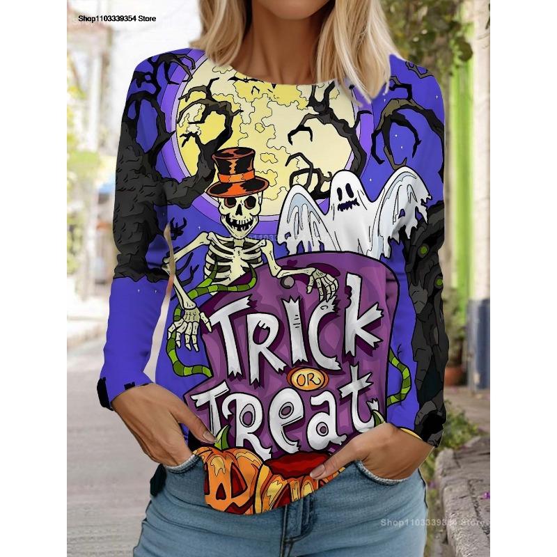 Halloween Women's long sleeved T-shirt Pumpkin 3D Printed Autumn Long Sleeve T-Shirt Autumn Casual Tops For Women Clothing Tops