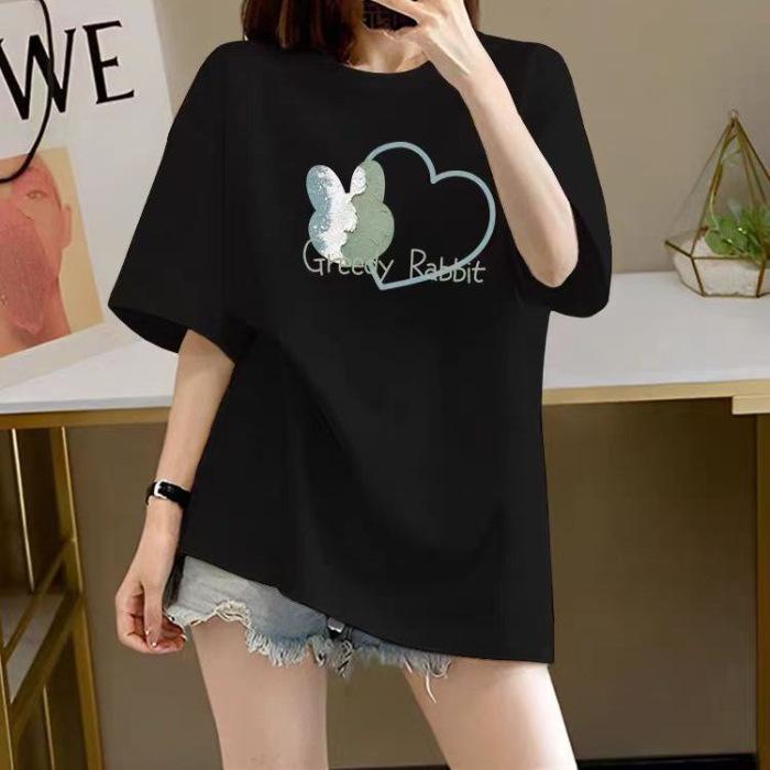 Große Version Damen Baumwoll-Kurzarm-T-Shirt Damen große Größe Damenbekleidung Sommer Neu 2025 lockeres Oberteil Trend