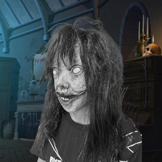 Halloween Horror Grimace Ghost Masque Scary Full Head Latex Zombie Masque with Hair Creepy Halloween Party Cosplay Costume
