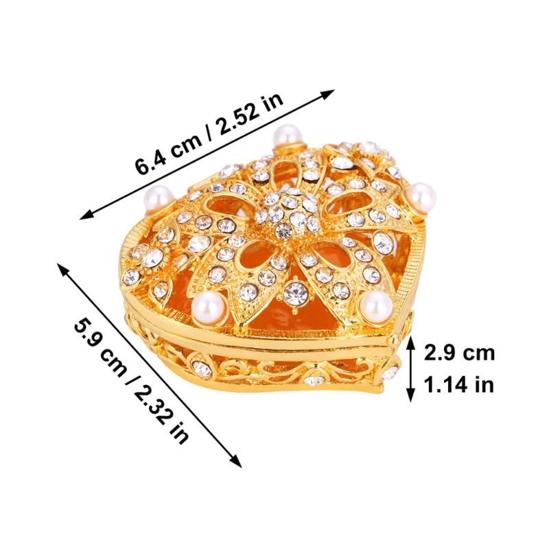 Romance Heart Shaped Metal Jewelry Storage Box Decorated With Diamonds And Pearls