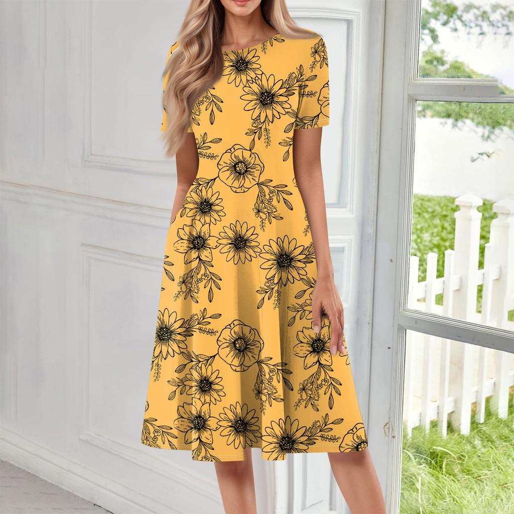 Kobiety Casualowa Sukienka Długa z Nadrukiem z Okrągłym Dekoltem