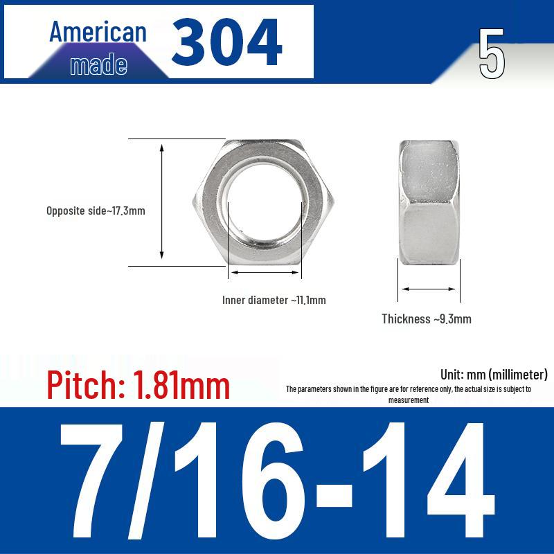 304 Edelstahl Grob- & Feingewinde Sechskantmutter für Zollschrauben (#4 bis 3/4)